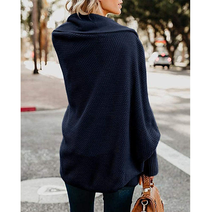 Women's Batwing Knitted Oversized Slouchy Solid Cardigan Sweater Knit Outwear-Dark Blue