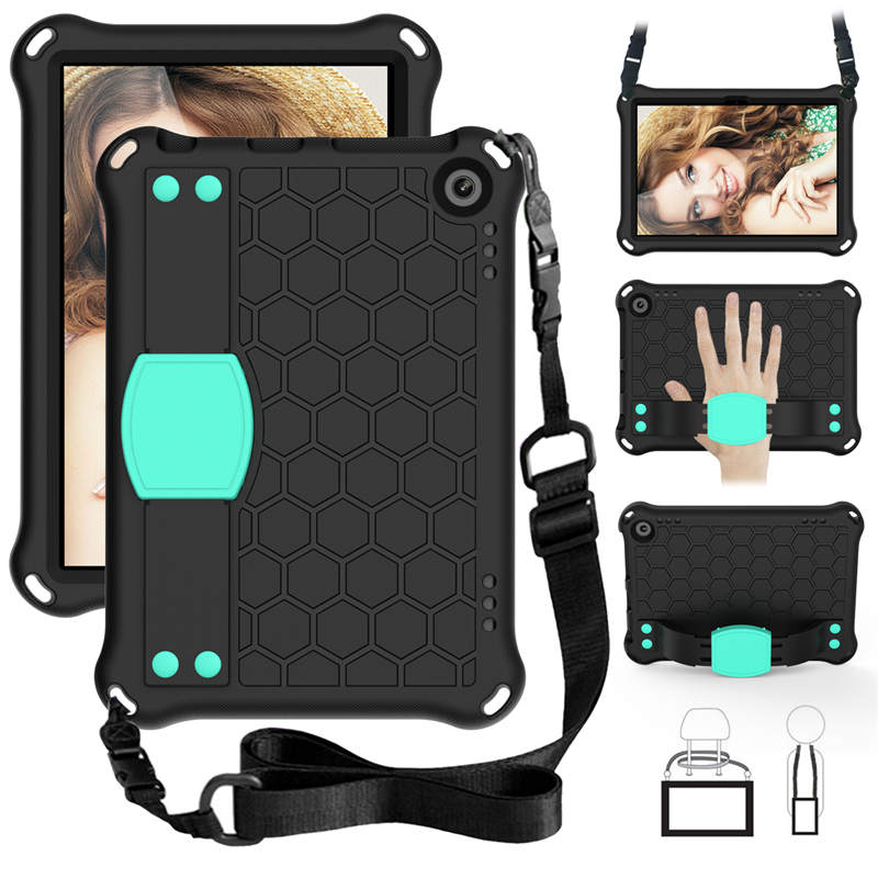 Hive Kindle Fire HD8/HD8 Plus (2020) Tablet Case Durable Stand Cover With Shoulder Strap-BlackAqua
