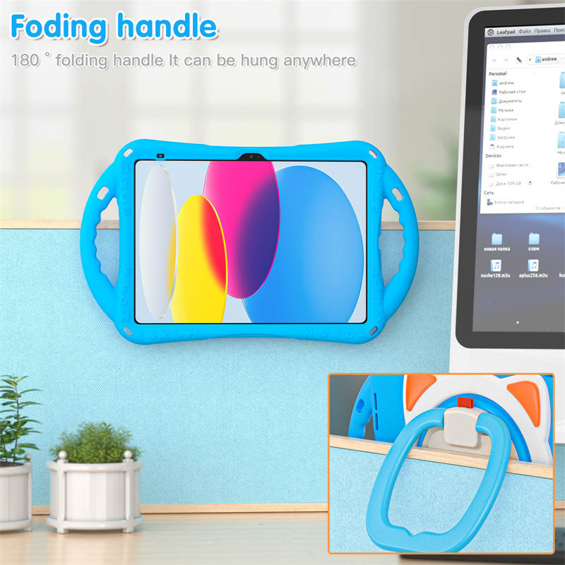 Cat Tablet Case For iPad 10th Kids Friendly with Handle Stand-LightBlue