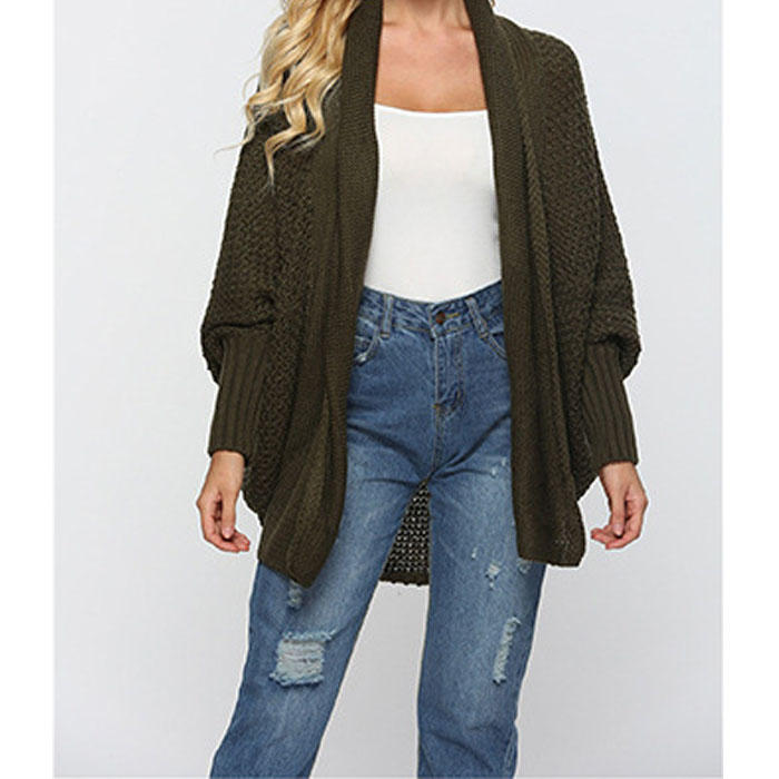 Women's Batwing Knitted Oversized Slouchy Solid Cardigan Sweater Knit Outwear-Dark Green