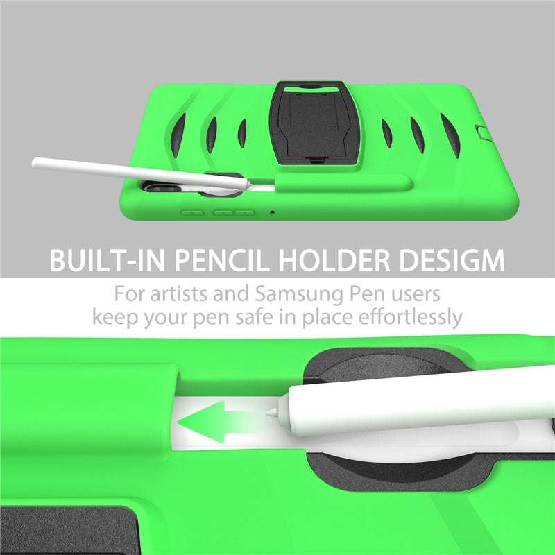 Shock Wave Kickstand Case Anti-Fall Protection With Pencil Holder For Samsung Tab S6 10.5inch T860/T865/T867(2019)-Green