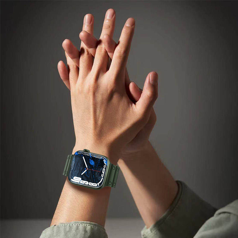 Shockproof Silicone WatchBand Double Breasted Straps for iWatch-DarkGreen