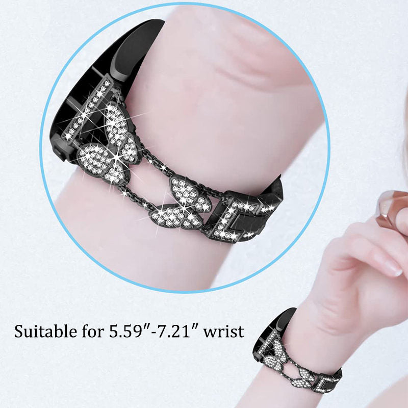 20mm Metal Watchband Butterfly Bling Diamond for Galaxy Watch 3/4/5-Black