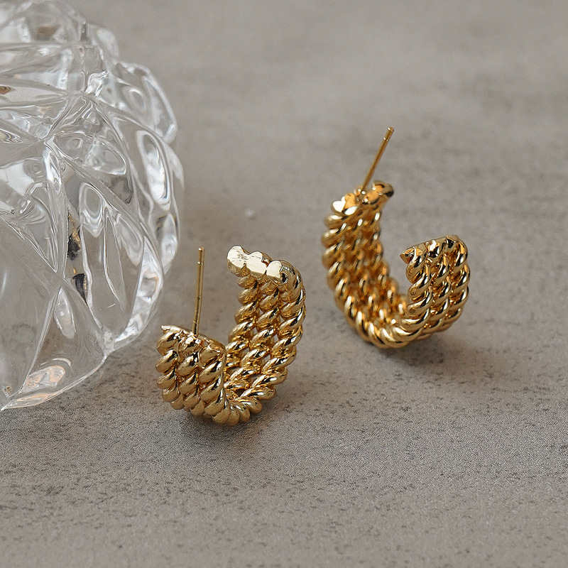 Three-layer Twisted Rope C-shaped Earrings for Women