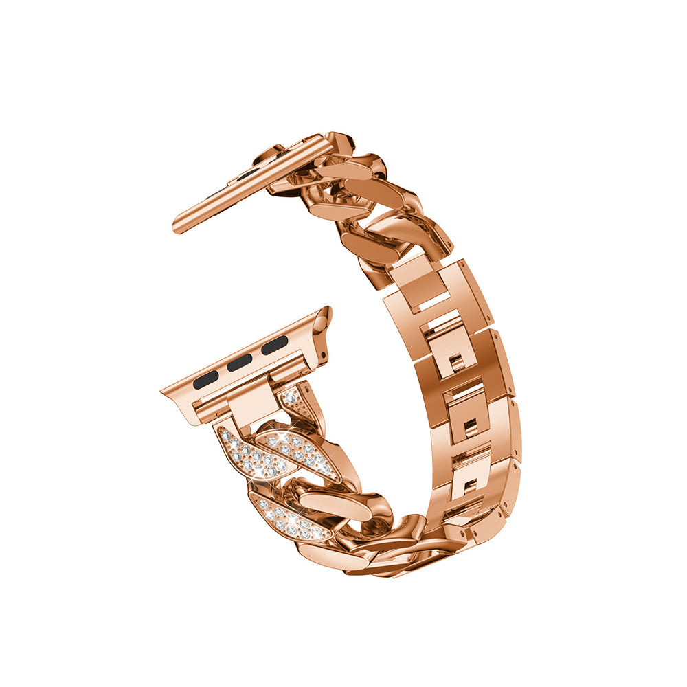 Diamond Denim Chain Metal Watch Band With Diamonds For Apple Watch SE/6/5/4/3/2/1(Rose Gold)