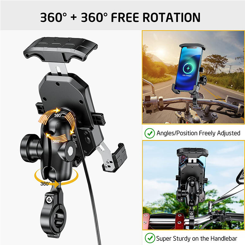 Anti-Theft Motorcycle Wireless Phone Mount Charger Works with 12V/24V Vehicle-Handlebar