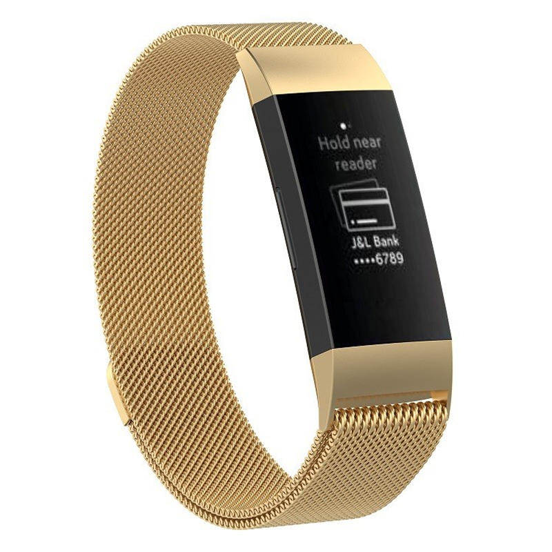 For Fitbit Charge 3 Wristband Milanese Replacement Stainless Steel Watch Band-Gold