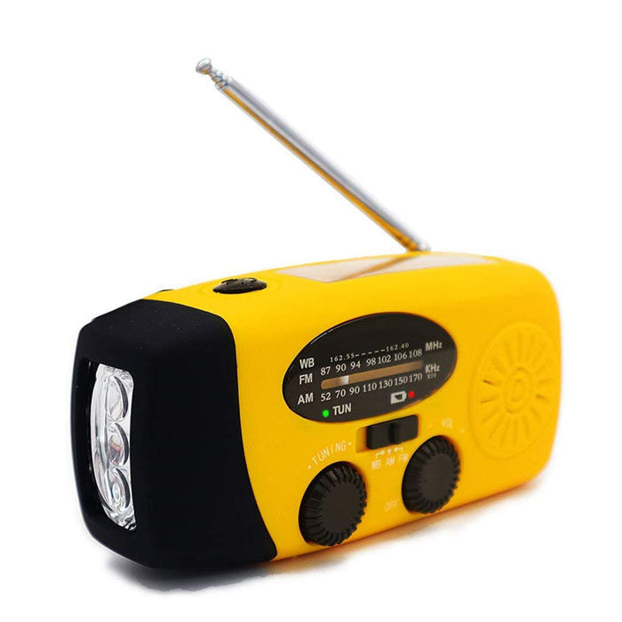 Weather Radio Hand Crank Self Powered Solar Emergency Radios With LED Flashlight-Yellow