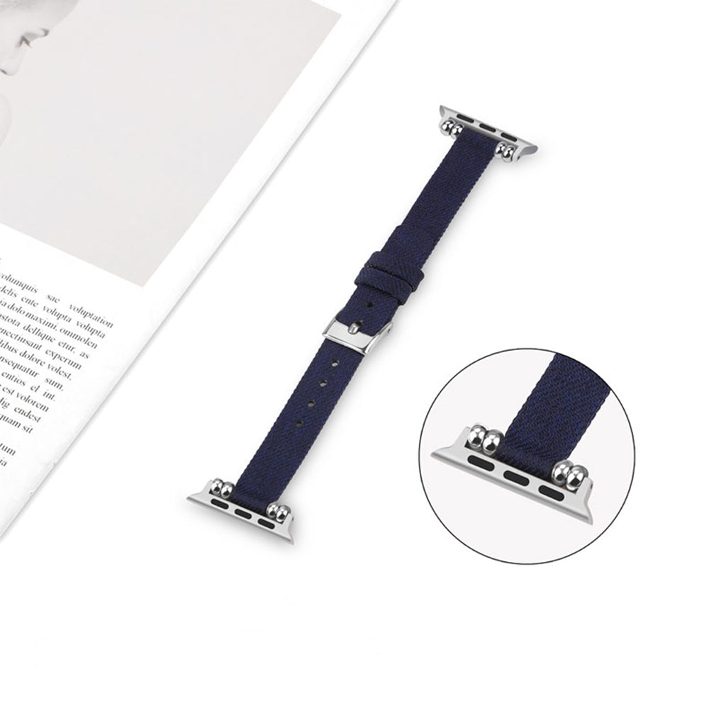 Slim Canvas Watch Band With Positioning Beads For Apple Watch SE/6/5/4/3/2/1(Dark Blue)