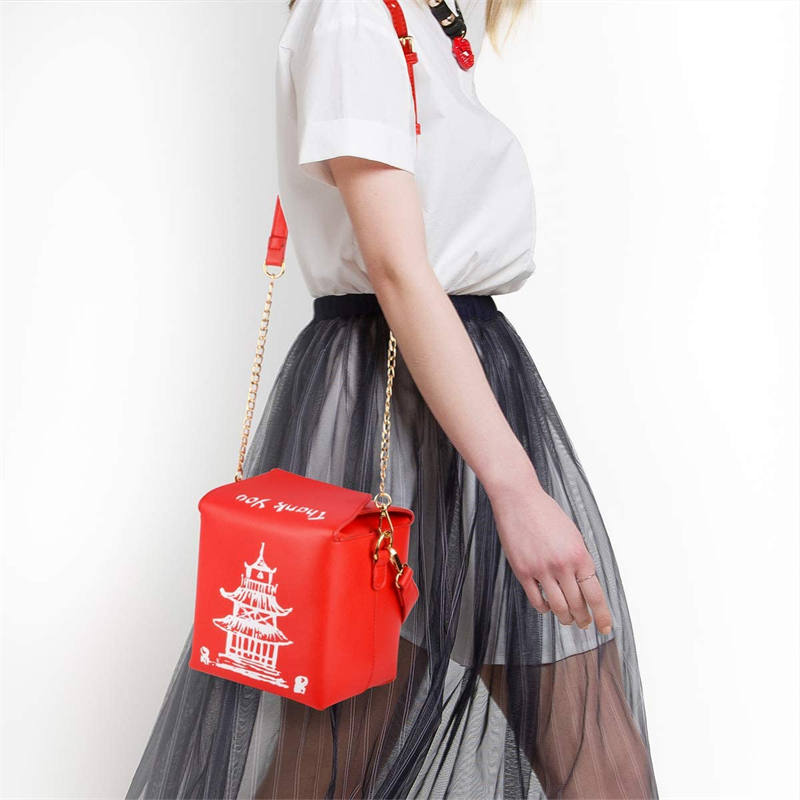 Fashion Crossbody Bag Chinese Takeout Box Style Clutch Bag for Girl-Red