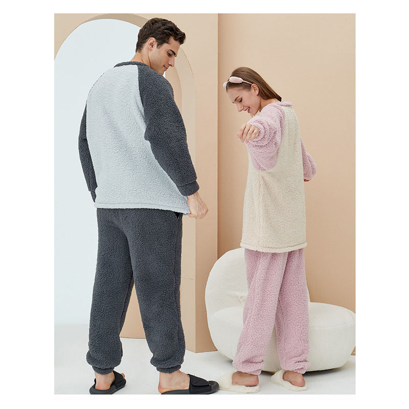 Crewneck Colorblock Pajamas Set for Couple-Pink