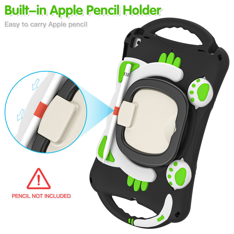 CatB Silicone Case For iPad 10.2 Air10.5 Pro10.5 Shockproof Shoulder Strap Handle Stand-Black Green