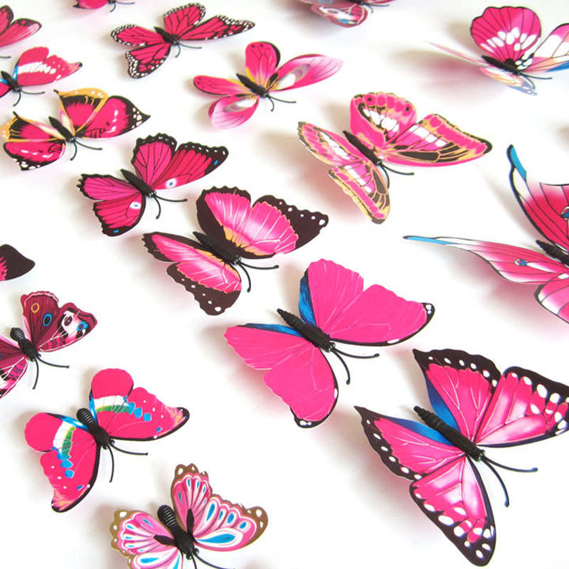 3D Vivid Butterfly Wall Stickers Fridge Magnet Decoration for Room Background-H003 RoseRed