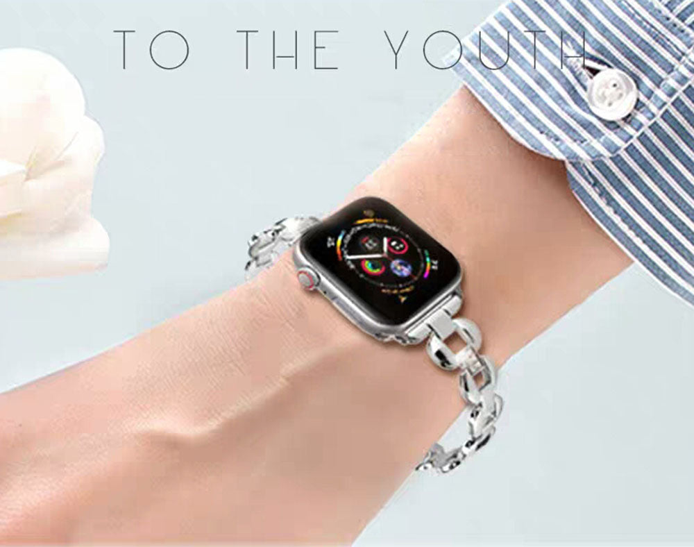 DH Stainless Steel Watch Band Adjustable Wristbands for Apple IWatch Series SE/1/2/3/4/5/6 For Women-Silver