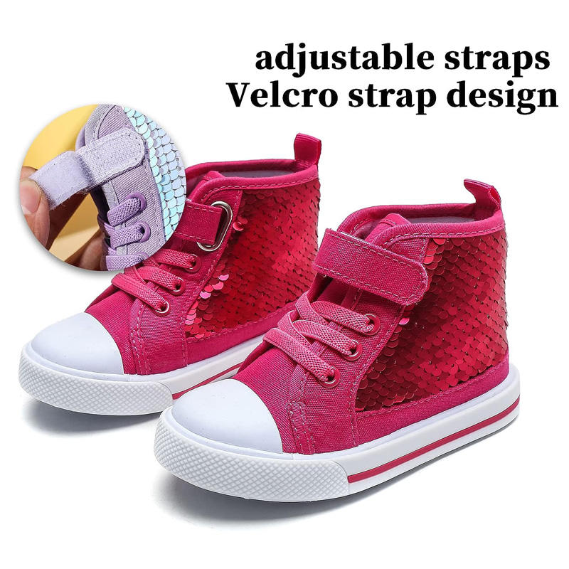 High Top Sneakers for Toddler Girls with Color Change Sequins-Rose Red