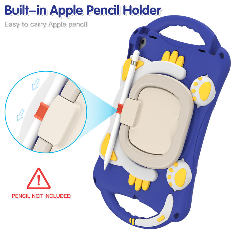 CatB Silicone Case For iPad Pro 9.7 inch Air1/2 Shockproof Shoulder Strap Handle Stand-Dark Blue