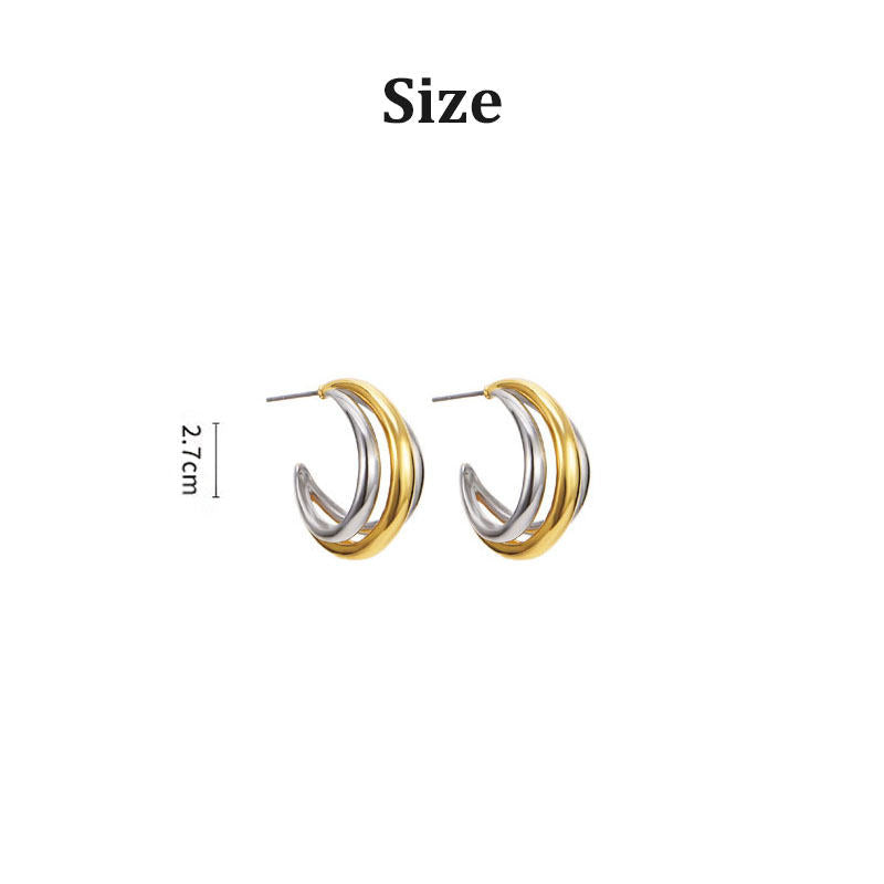 Crescent Grooved Two Tone Hoops Earrings for Women