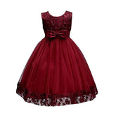 Girls Tulle Lace Flower Princess Wedding Dress For Toddler And Baby Girl-Maroon