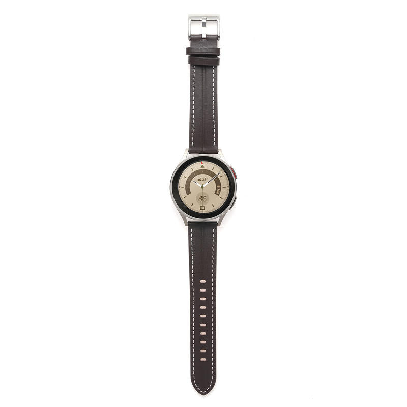 Genuine Leather Watchband Groove for Galaxy Watch 42mm/Samsung Gear S3-Coffee
