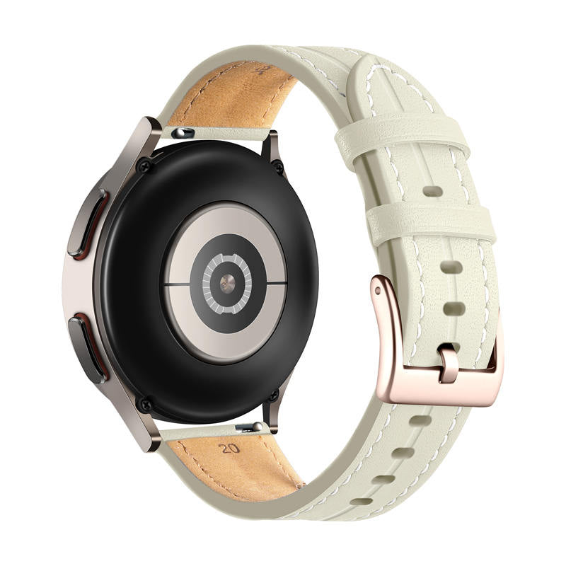 Genuine Leather Watchband Groove for Galaxy Watch 42mm/Samsung Gear S3-OffWhite