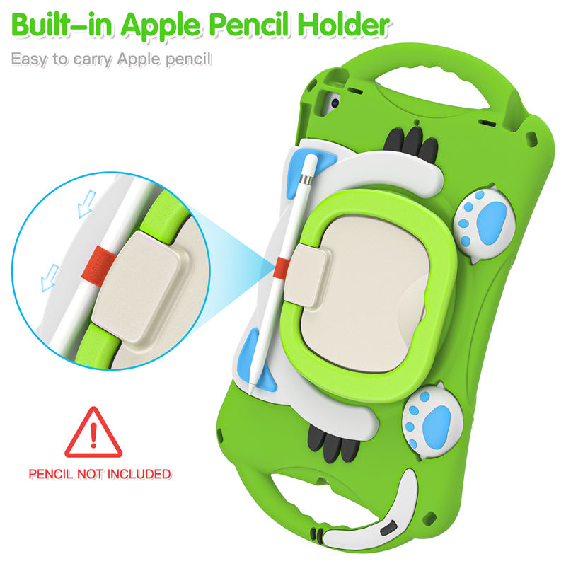 CatB Silicone Case For iPad 10.2 Air10.5 Pro10.5 Shockproof Shoulder Strap Handle Stand-Green