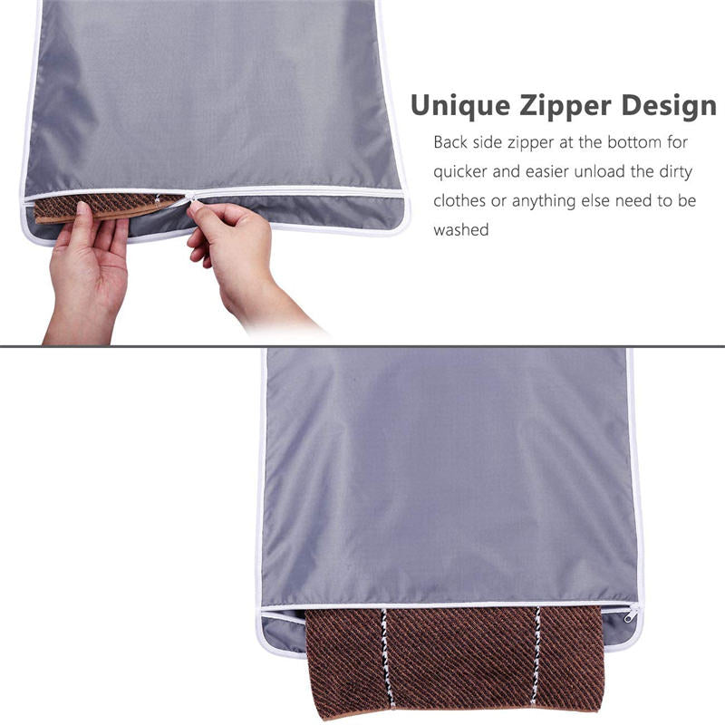 Hanging Laundry Hamper Bag with Free Adjustable Stainless Steel and Suction Cup Hooks - White