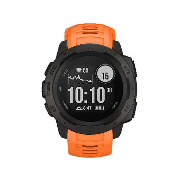 For Garmin Instinct Watchband Soft Silicone Adjustable Replacement Strap 22MM Black Steel Buckle-Orange