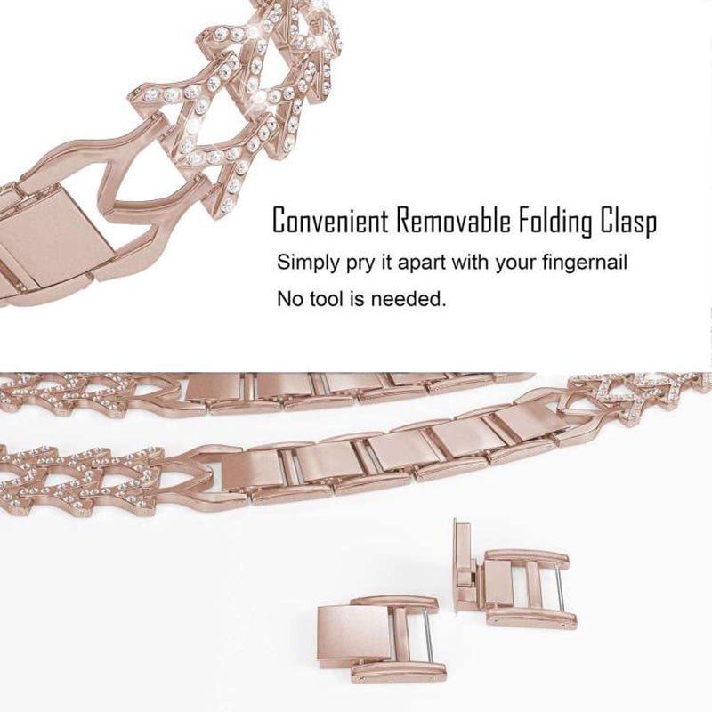 SFJ Watch Band Diamond Rhinestone Stainless Steel Wristbands for Apple IWatch Series 1/2/3/4/5/6/SE For Women-Rose Gold