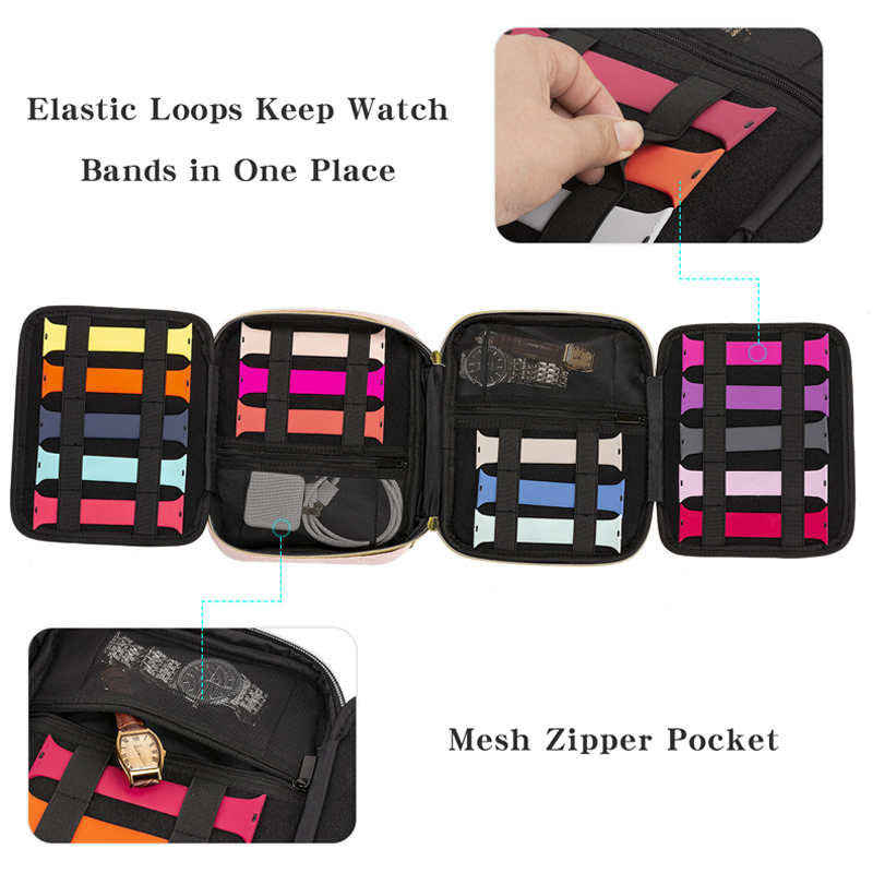Watch Bands Storage Bag Up to 16 Watch Bands Organizer Travel Watch Straps Carrying Case Pouch-Blue
