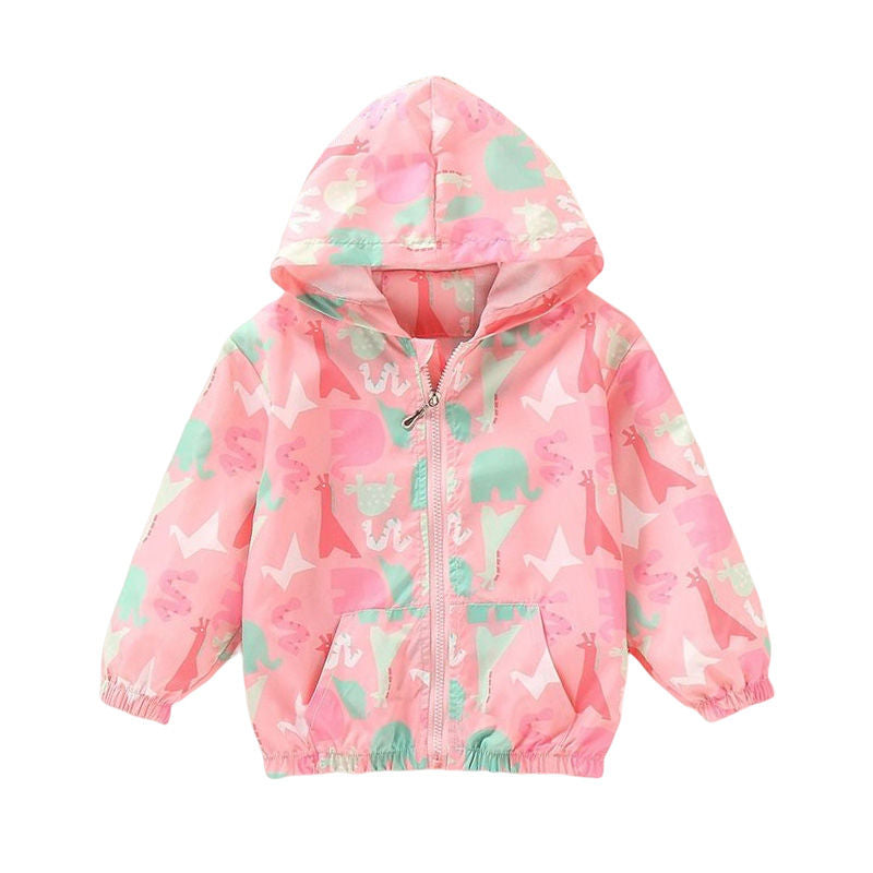 Girls Rain Jackets Lightweight Hooded Cotton Raincoats Windbreakers for Kids-PinkZoo
