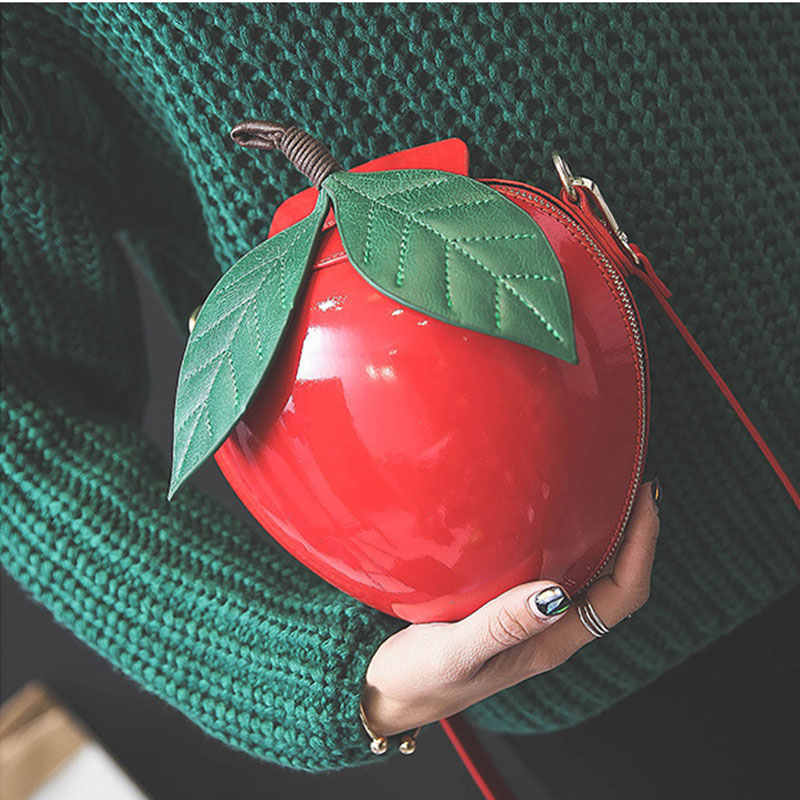 Fashion Apple Shape PU Handbag Cartoon Shoulder Bags Purse-Red