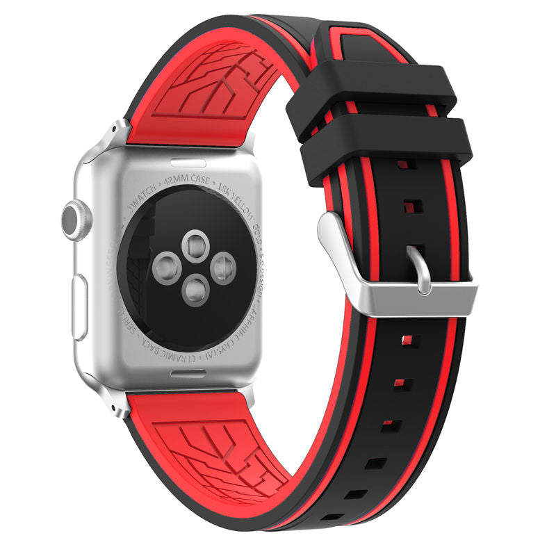 Rubber Sport Watch Bands for iWatch Series 6/SE/5/4/3/2/1 Bicolor Strap-BlackRed