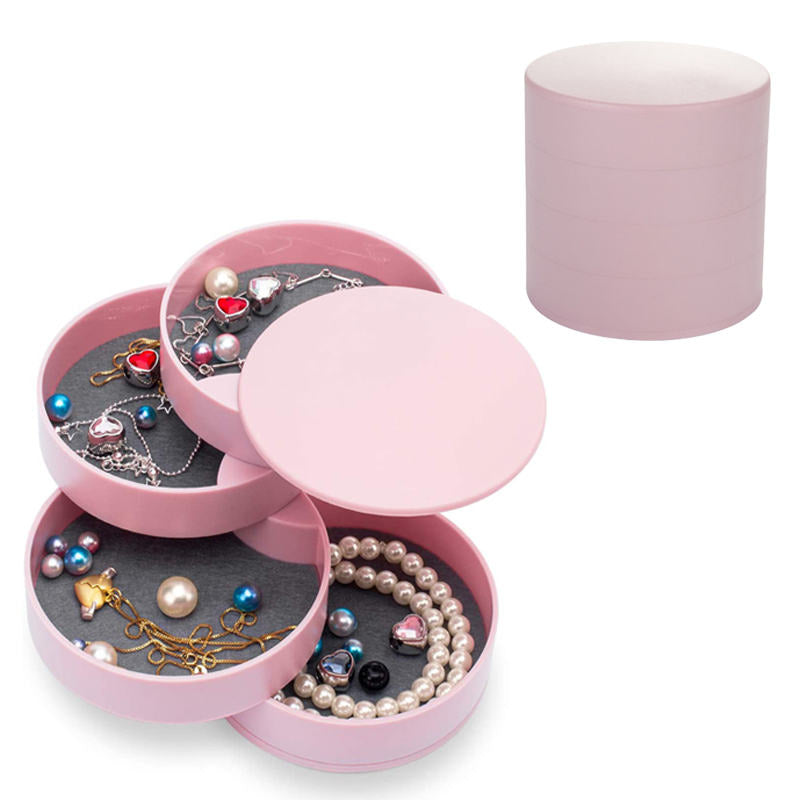 Home & LivingJewelry Storage Box 4-Layer Rotatable Jewelry Accessory Organizer Tray with Lid for Rings Bracelets -Pink