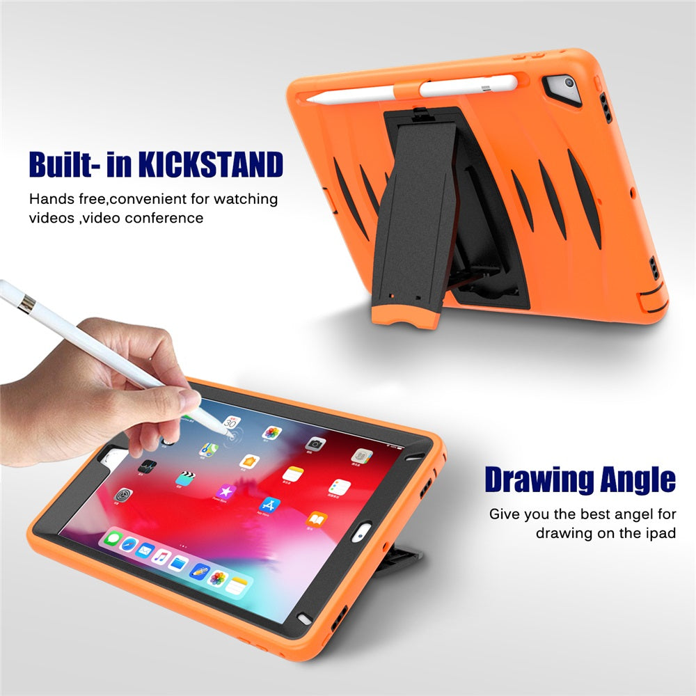 Shock Wave Kickstand Case Anti-Fall Protection With Pencil Holder For 9.7inch iPad 5/iPad 6/iPad Air2/iPad Pro9.7-Orange