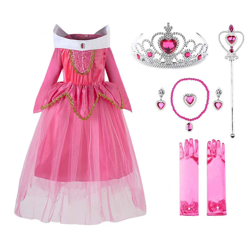 Girls Princess Dress Set Halloween Christmas Party Cosplay Costume-Pink