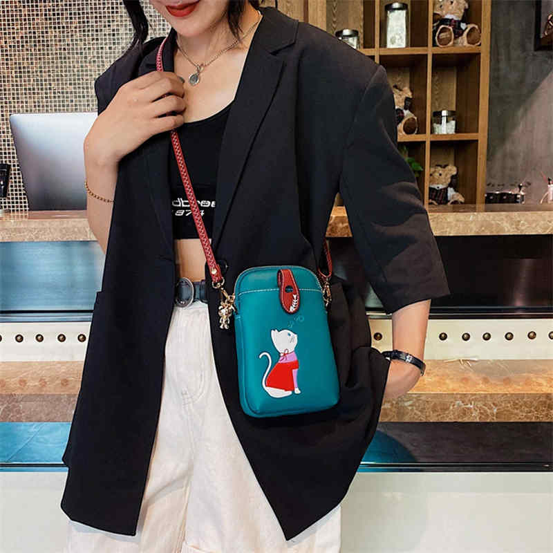 Women PU Crossbody Bag Cute Mobile Wallet-Blue