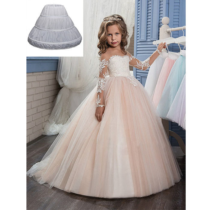 Girls 3 Hoops Petticoat Full Slip Flower Girl Crinoline Skirt Ball Gowns-White