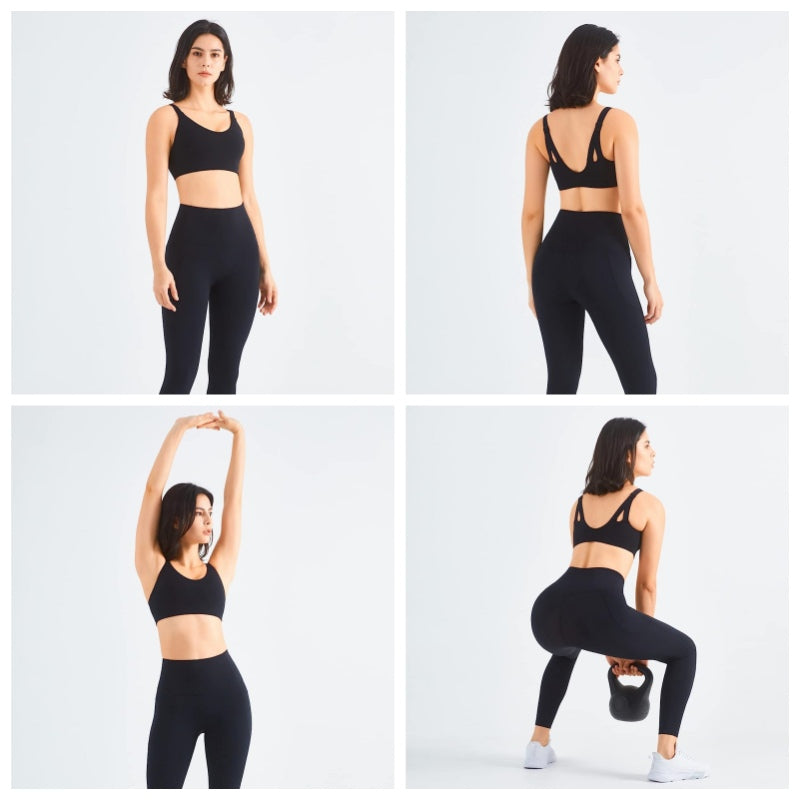 Adjustable Straps Sports Bra High Support Yoga Crop Tank Tops-Black