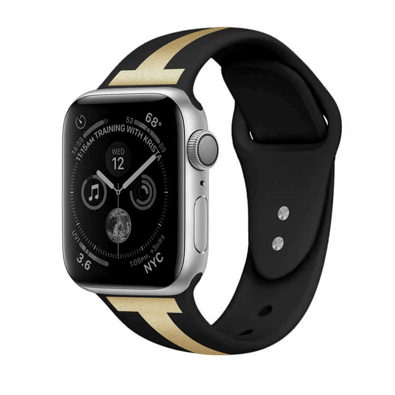 Soft Silicone Watch Bands Pattern Printed Band for iWatch Series6/5/4/3/2/1/SE-BlackGold