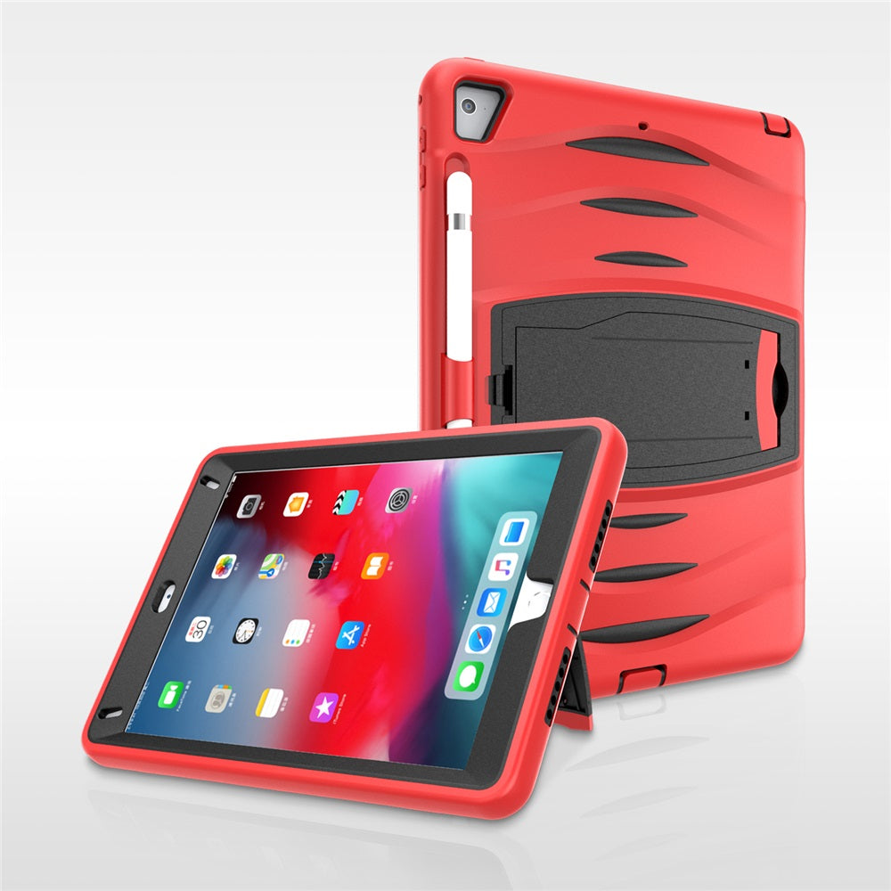 Shock Wave Kickstand Case Anti-Fall Protection With Pencil Holder For 9.7inch iPad 5/iPad 6/iPad Air2/iPad Pro9.7-Red