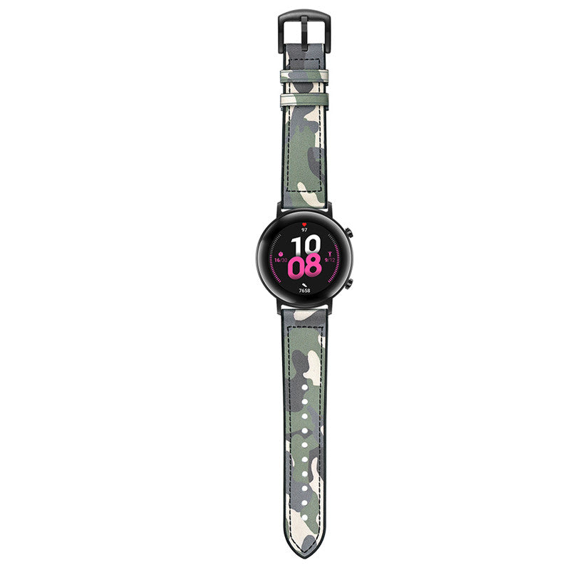 Silicone + Leather Watch Band for Apple iwatch Series SE- Cam Green