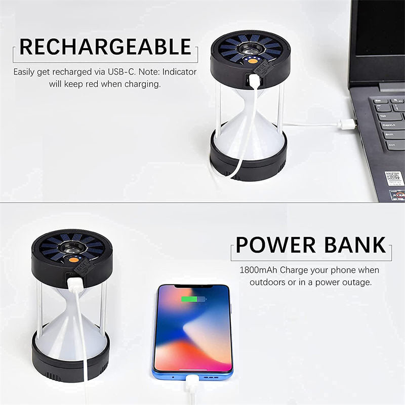 Solar Powered LED Camping Tent Lights with 1800mAh-Black