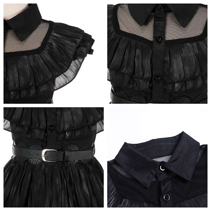 Gothic Girls Dress with Accessories Black Wednesday Halloween Cosplay