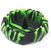 Geometric Silicone Ashtray Eco-Friendly Portable Unbreakable Tabletop Tray for Cigarettes Cigar -Black+Green