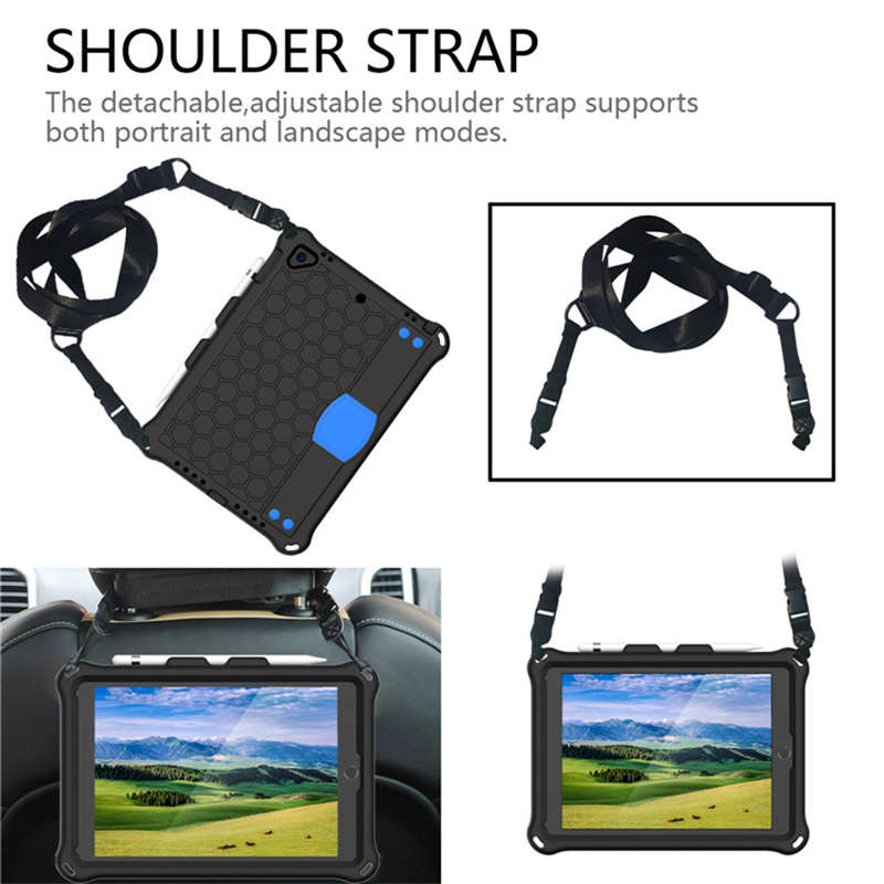 Hive iPad Case For iPad 5/6/Pro 9.7/iPad9.7 Durable Stand Cover With Shoulder Strap-BlackBlue