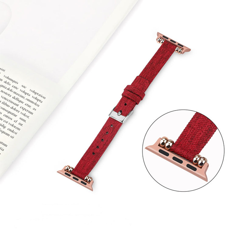 Slim Canvas Watch Band With Positioning Beads For Apple Watch SE/6/5/4/3/2/1(Red)