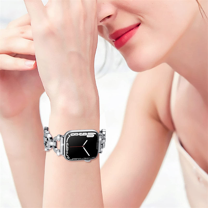 Bling Strap Full Diamonds Metal Jewelry Band for Apple Watch-Silver