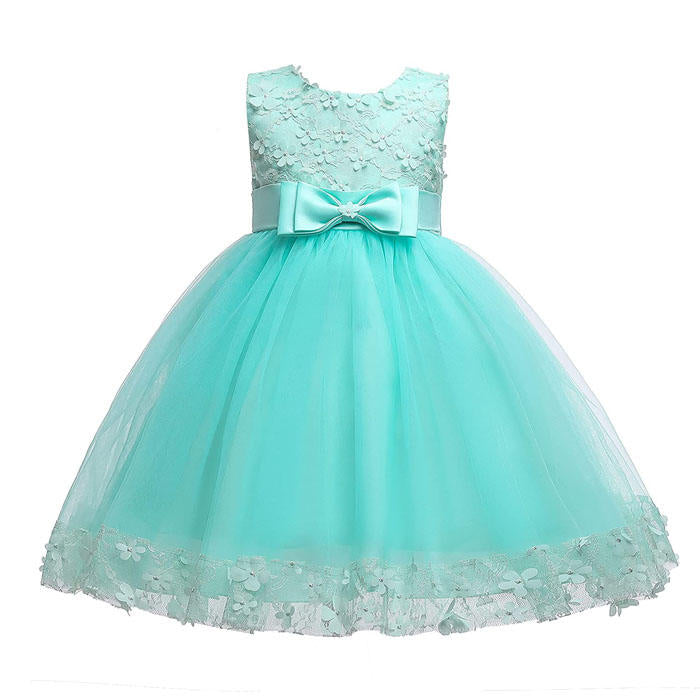 Girls Tulle Lace Flower Princess Wedding Dress For Toddler And Baby Girl-Apple Green