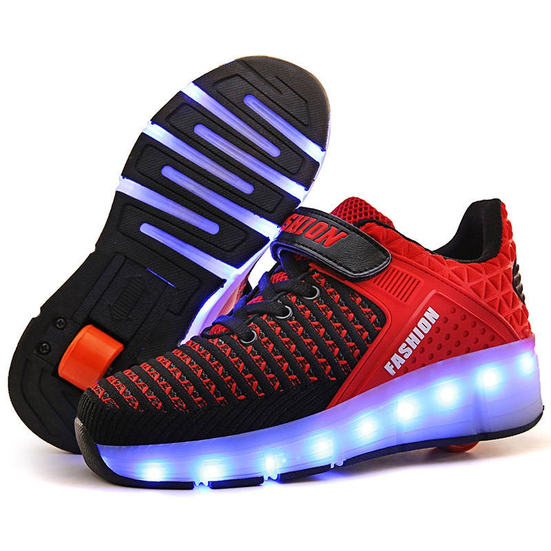 7 Colors LED Rechargeable Kids Roller Skates with Single Wheel-99Red