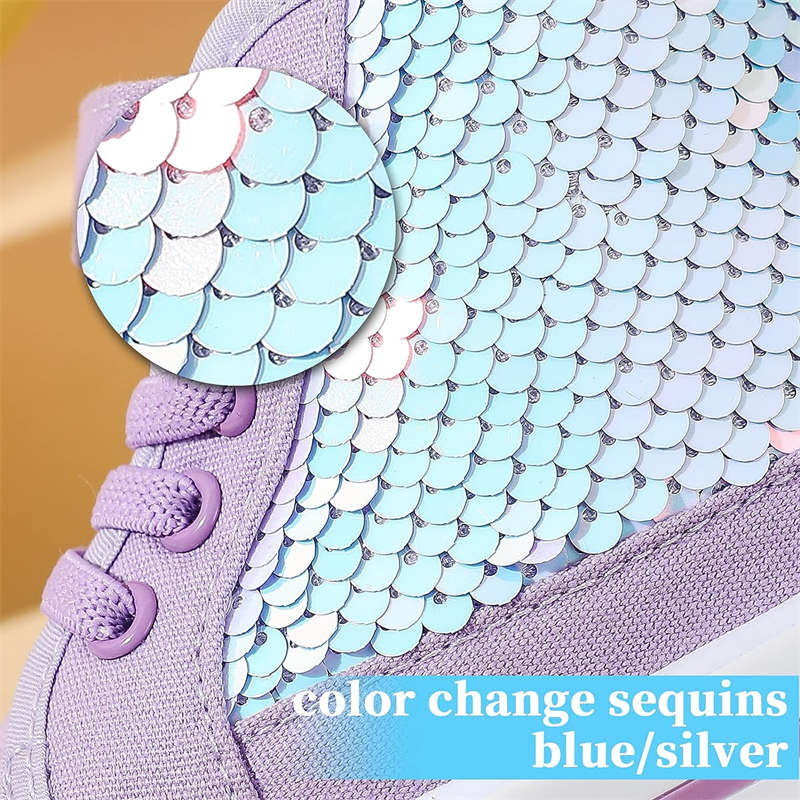 High Top Sneakers for Toddler Girls with Color Change Sequins-Purple
